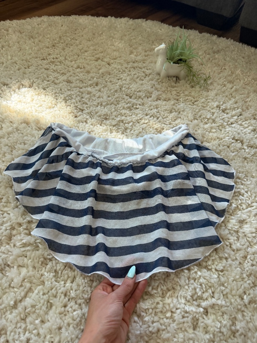 Navy and White stripped Off-Shoulder Crop Top — Women's Bardot Style with elasti